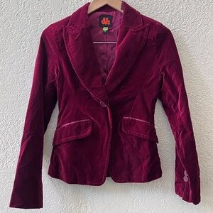 DH Tailored Velvet Blazer Sz Medium Burgundy Fake Pockets Whimsygoth Vintage